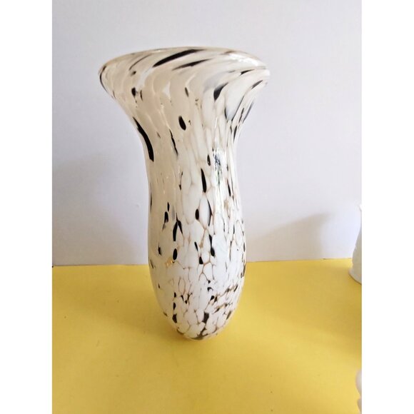 Todd Oldham Heavy Art Glass Vase White, Gold, Brown Mottle Design 12.5" - Picture 10 of 15
